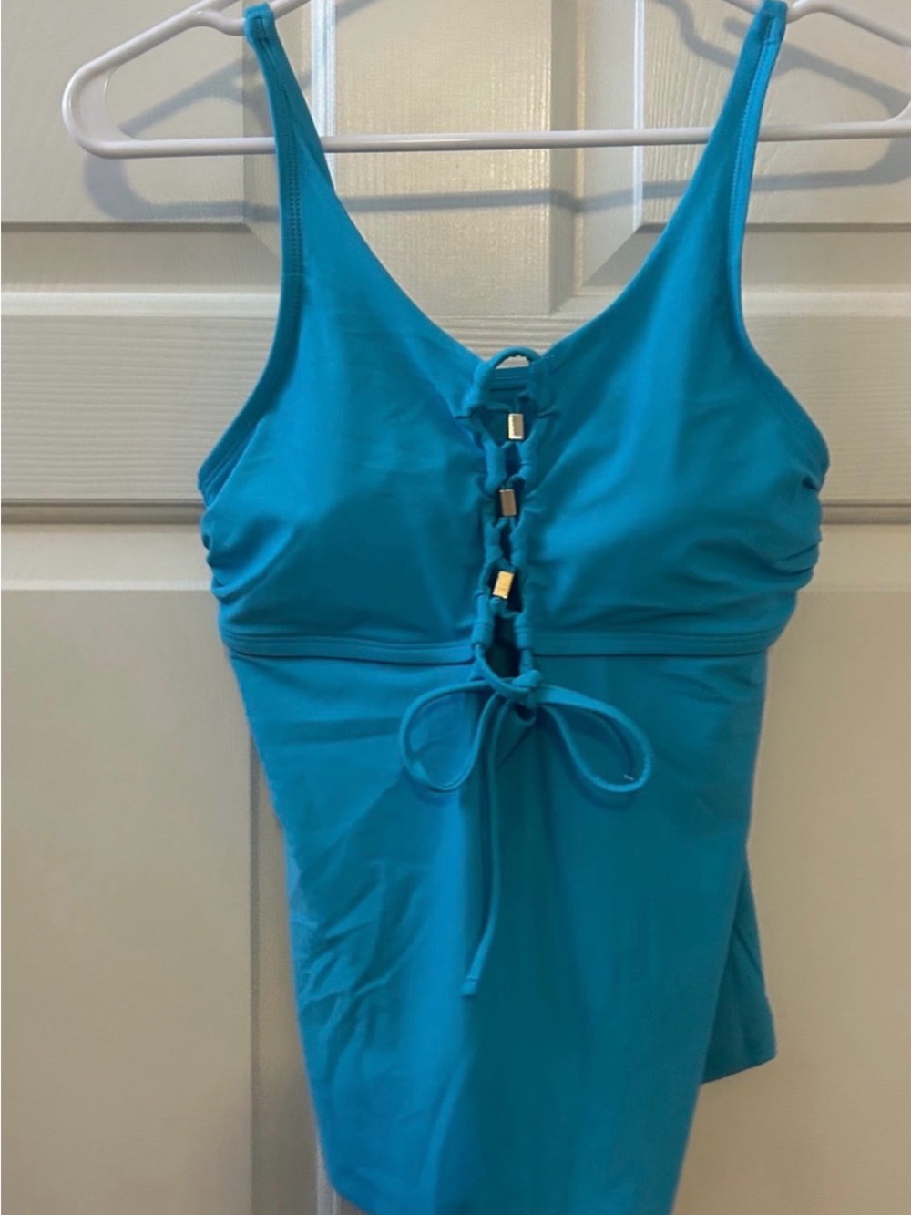 Time and Tru Women’s and Women's Plus Lace up Front Tankini Bikini Top, Medium